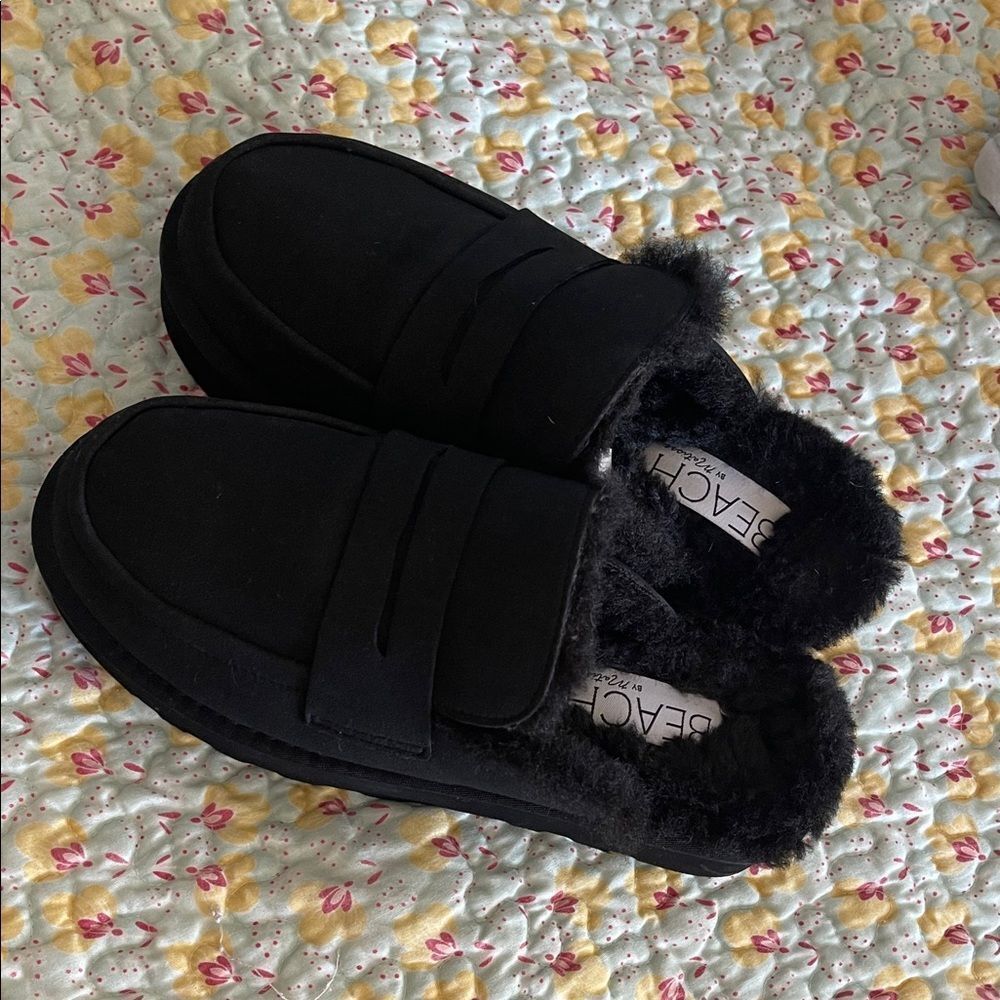 Matisse Beach Black Slip-On Shoes with Faux Fur